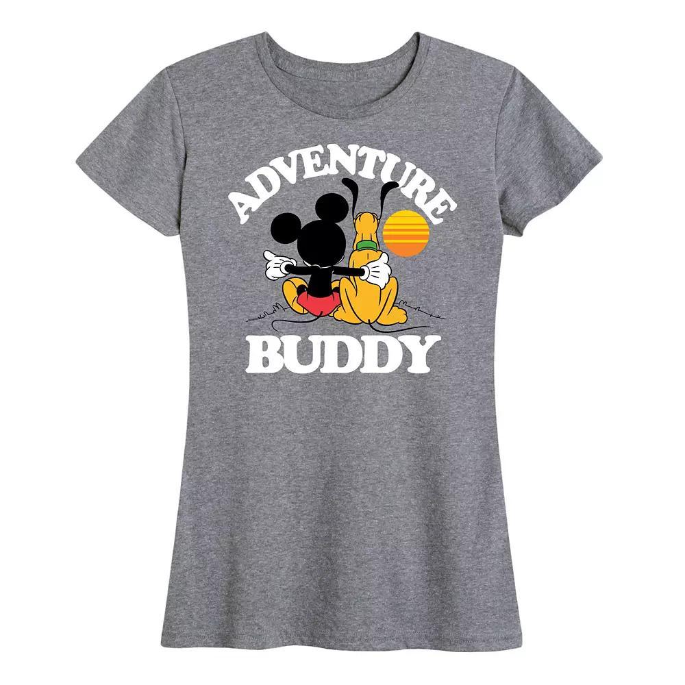 Disneys Mickey Mouse & Pluto Womens Adventure Partner Graphic Tee Grey Gray Product Image