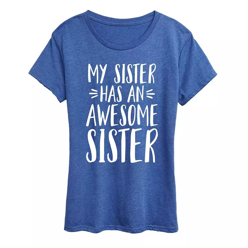 Womens My Sister Has Awesome Sister Graphic Tee, Girls Grey Royal Blue Product Image