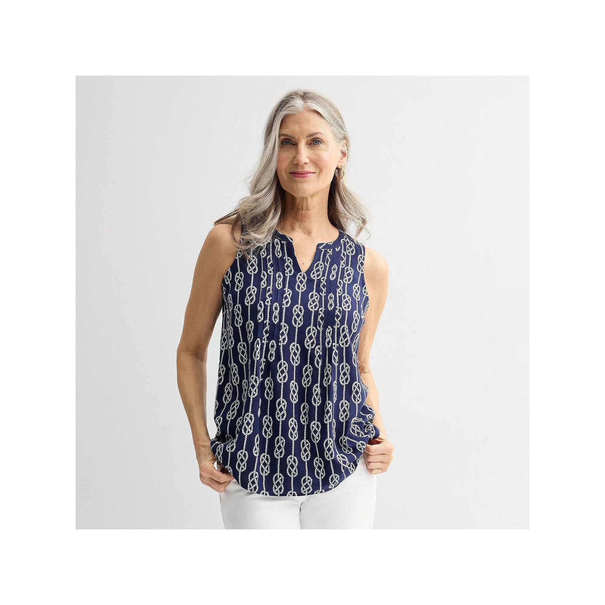 Women's Croft & Barrow® Pintuck Sleeveless Shell Top, Size: Medium, Red Fun Anchor Product Image