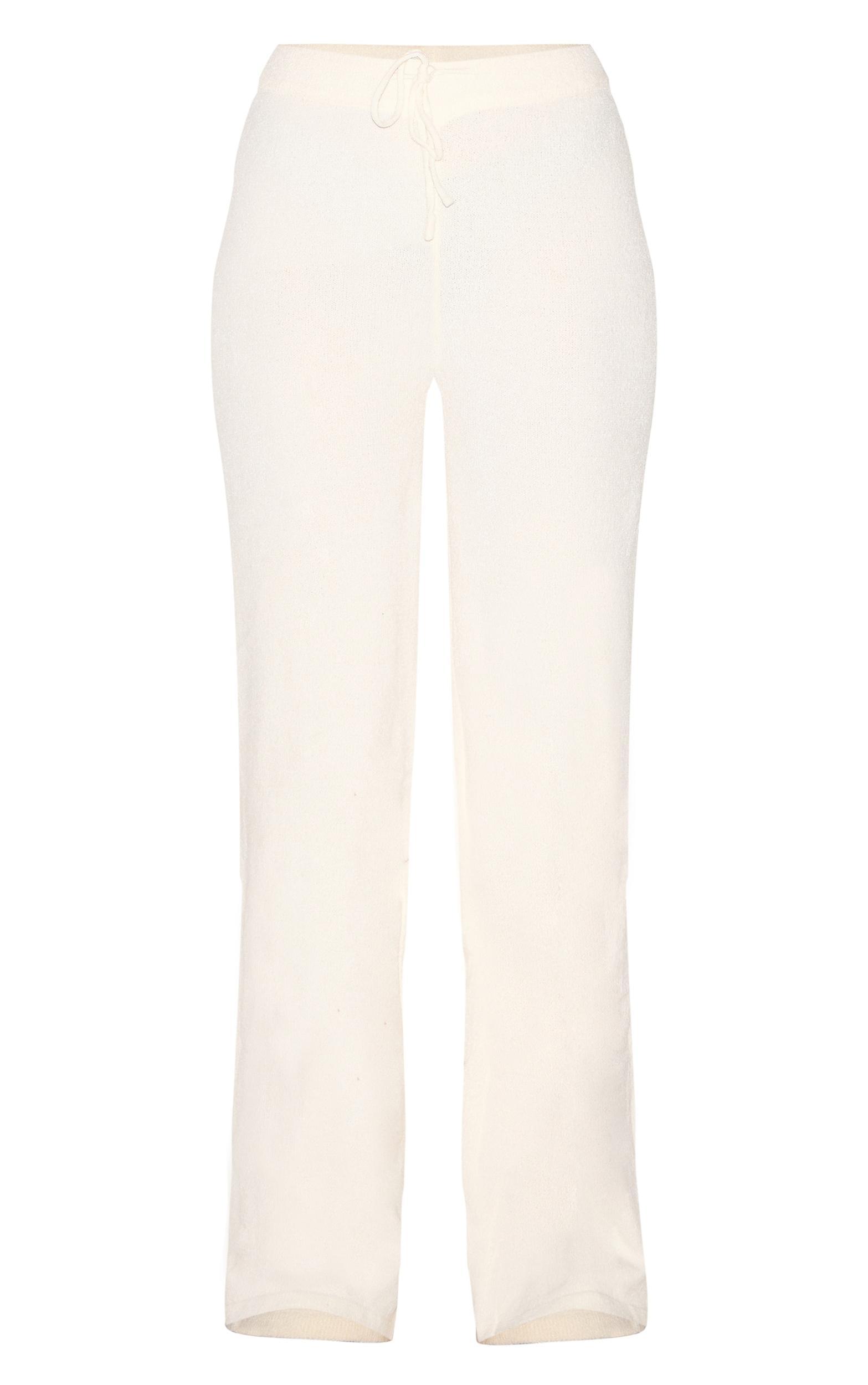 Tall Oatmeal Soft Textured Knit Drawstring Wide Leg Pants Product Image