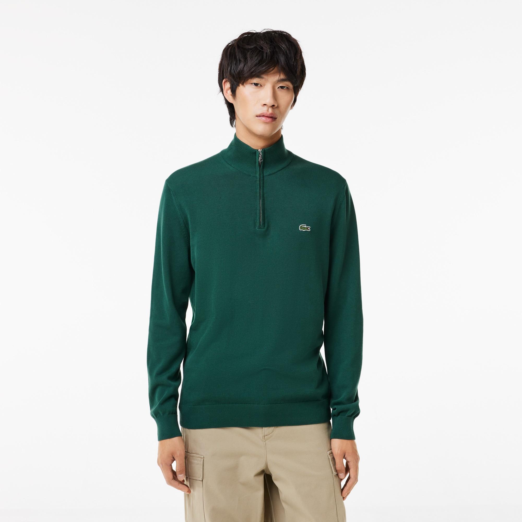 Zipped High Neck Cotton Sweater Product Image