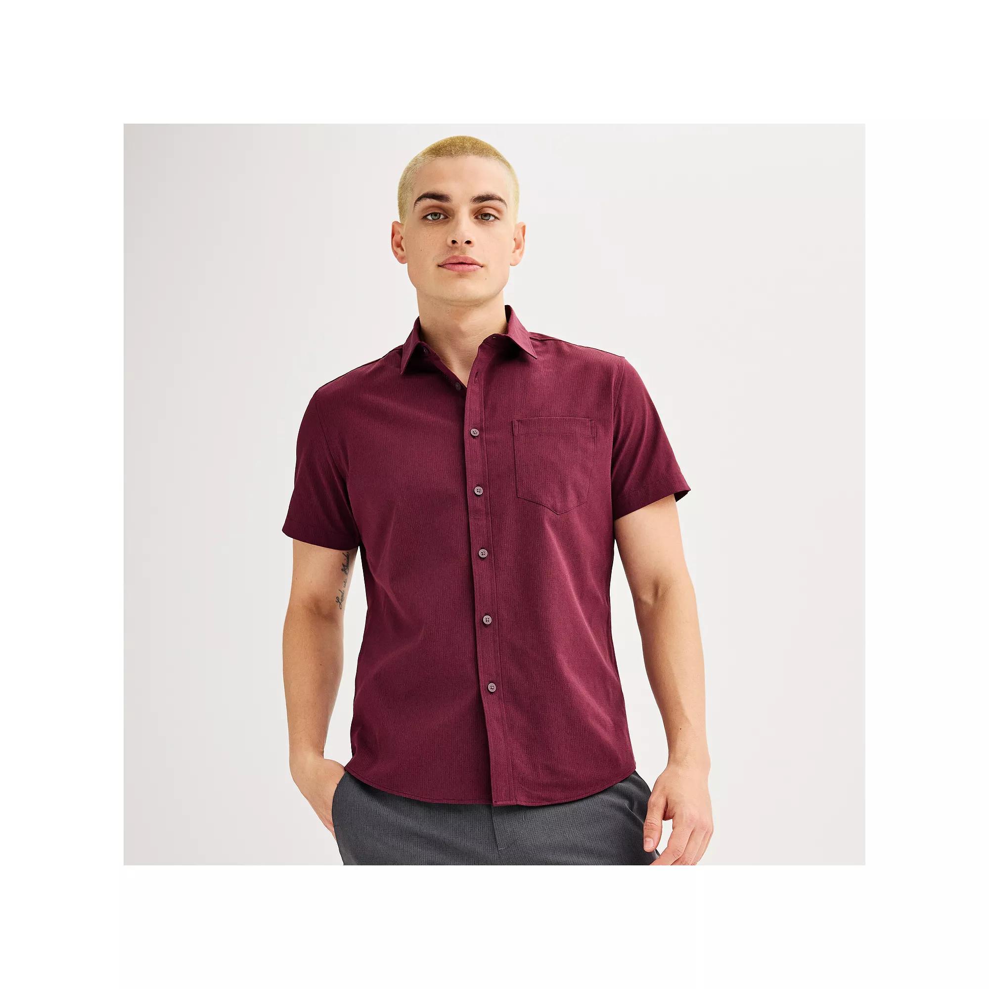 Men's FLX Slim Performance Untucked-Fit Button Down Shirt, Size: Large SLIM, Red Tasting Product Image
