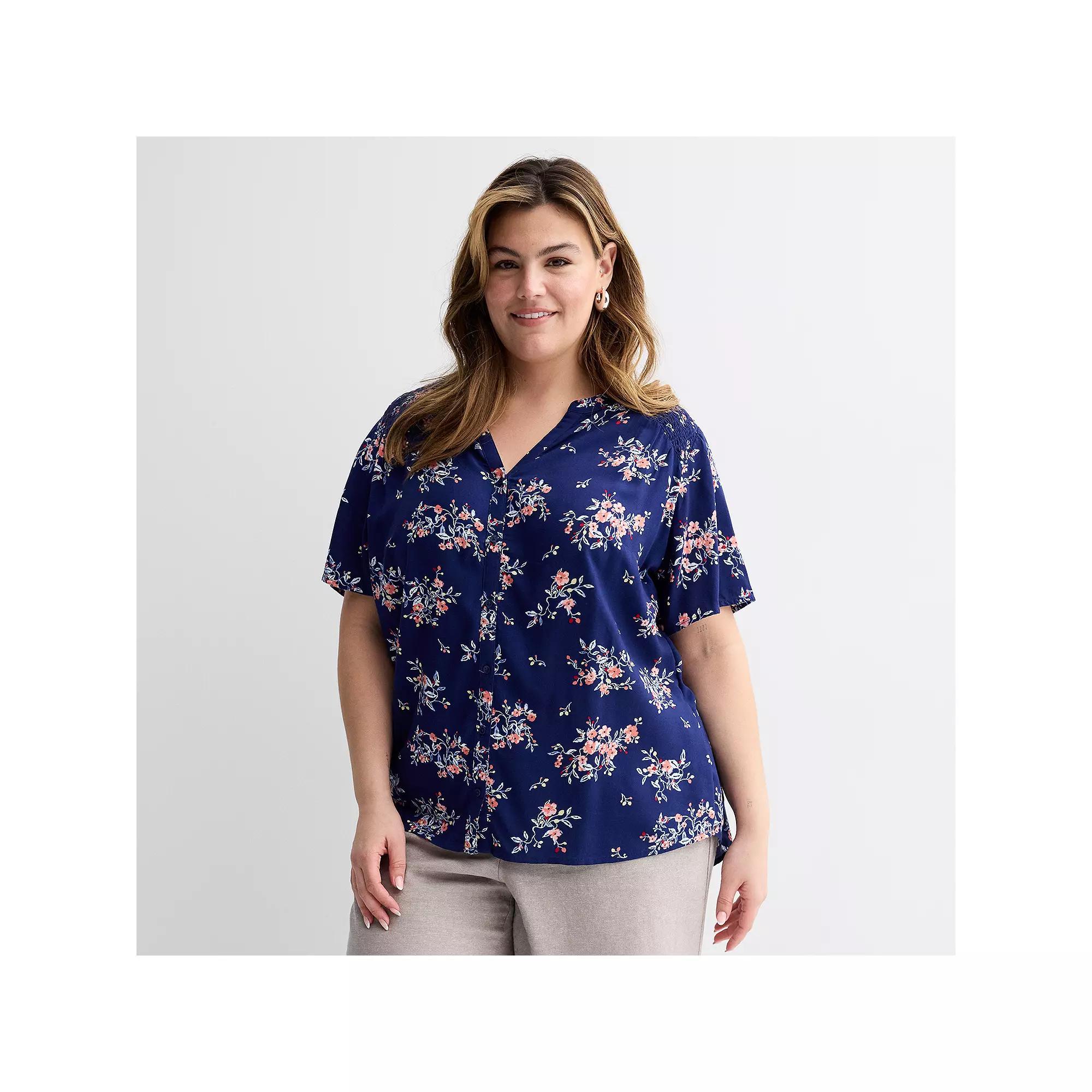 Plus Size Croft & Barrow® Short Sleeve Femme Blouse, Women's, Size: 2XL, Pink Floral Paisley Product Image