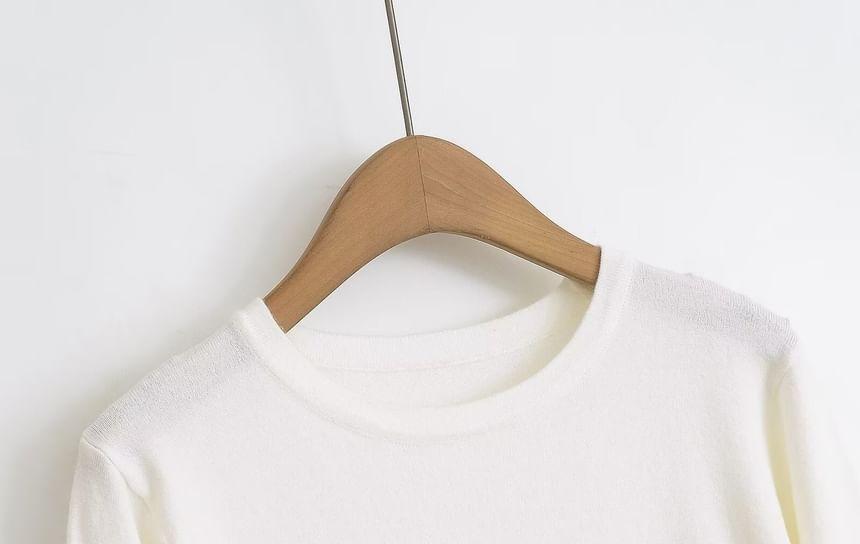 Long Sleeve Crew Neck Plain Knit Top Product Image