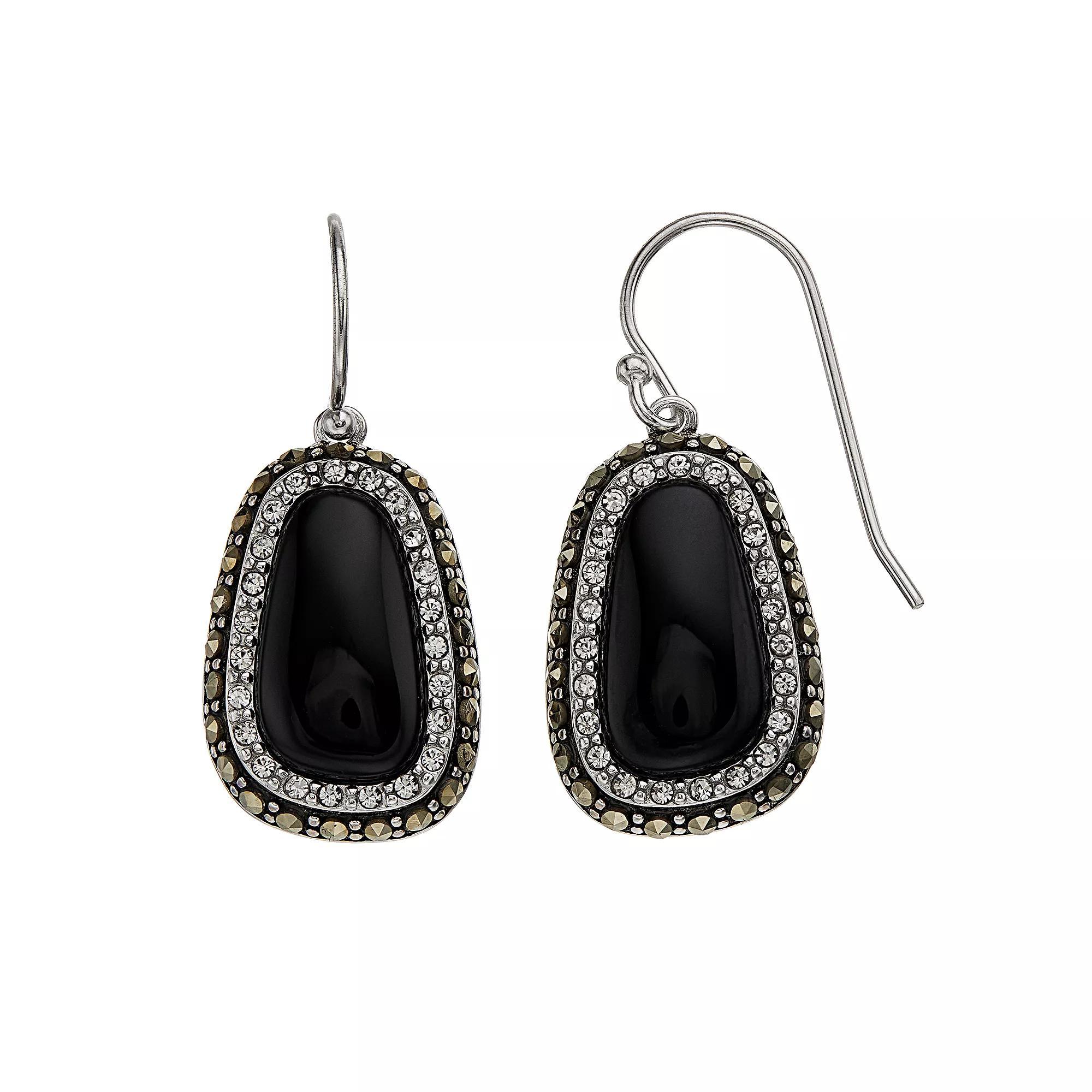 Tori Hill Sterling Silver Onyx & Marcasite Drop Earrings, Womens Product Image