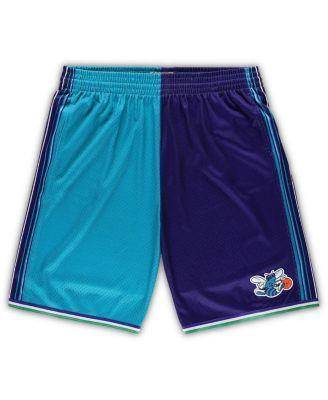 Men's Mitchell & Ness Teal/Purple Charlotte Hornets Big & Tall Hardwood Classics Split Swingman Shorts, Size: 3XLT, Chr Blue Product Image