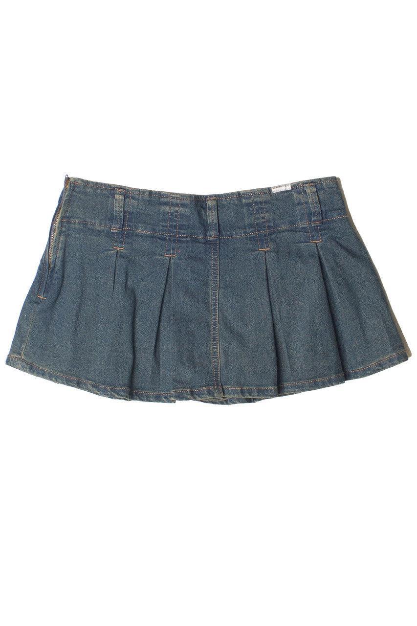 Low Rise Denim Pleated Mini Skort Product Image