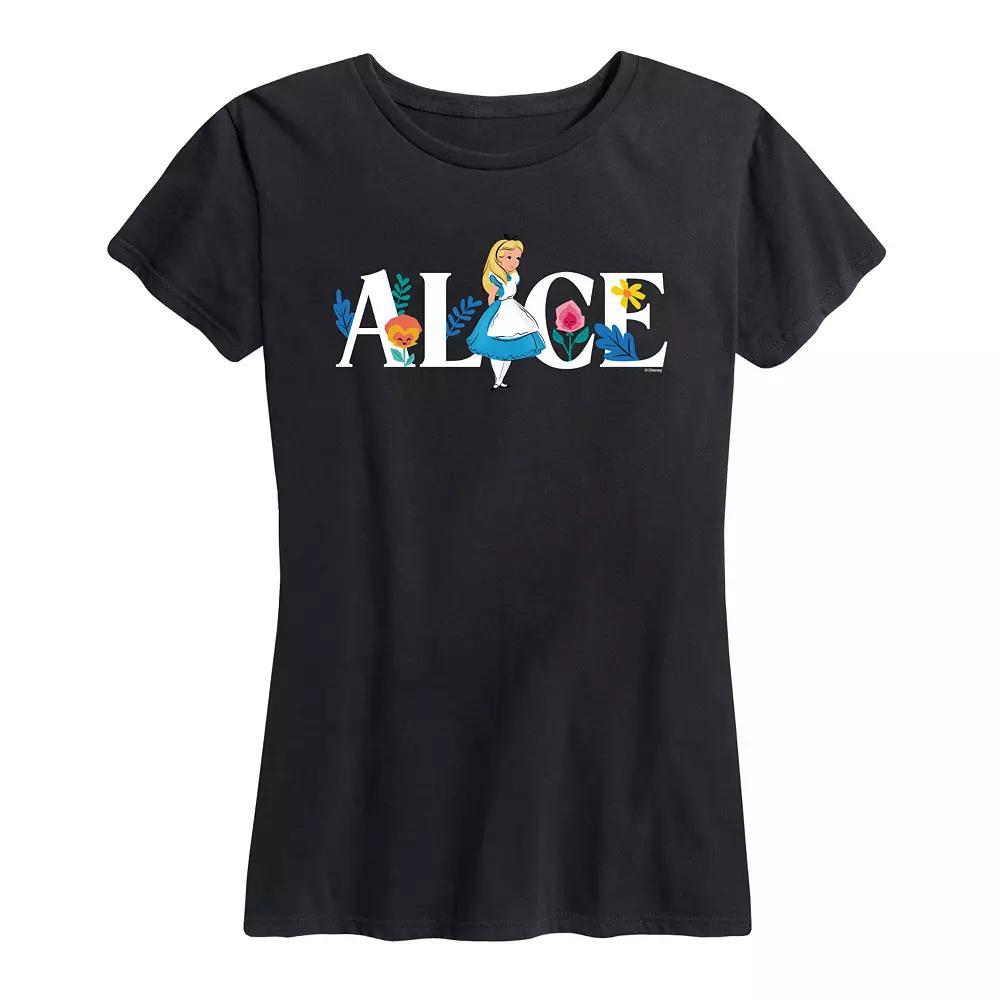 Disneys Alice in Wonderland Womens Alice Name Florals Graphic Tee, Girls Product Image