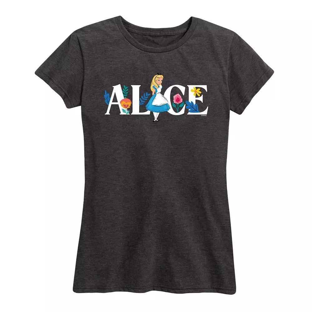 Disneys Alice in Wonderland Womens Alice Name Florals Graphic Tee, Girls Product Image
