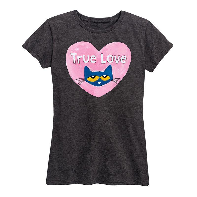 Womens Pete The Cat True Love Graphic Tee Heather Grey Gray Product Image
