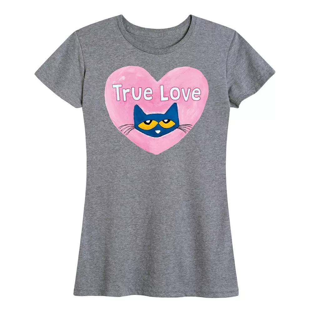 Womens Pete The Cat True Love Graphic Tee Heather Grey Gray Product Image