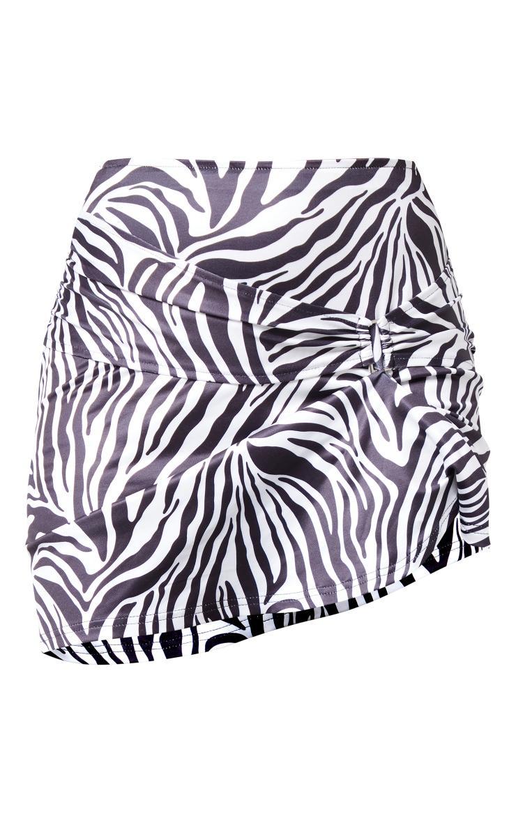 Black Zebra Print Side Ruched Buckle Detail Mini Skirt Product Image