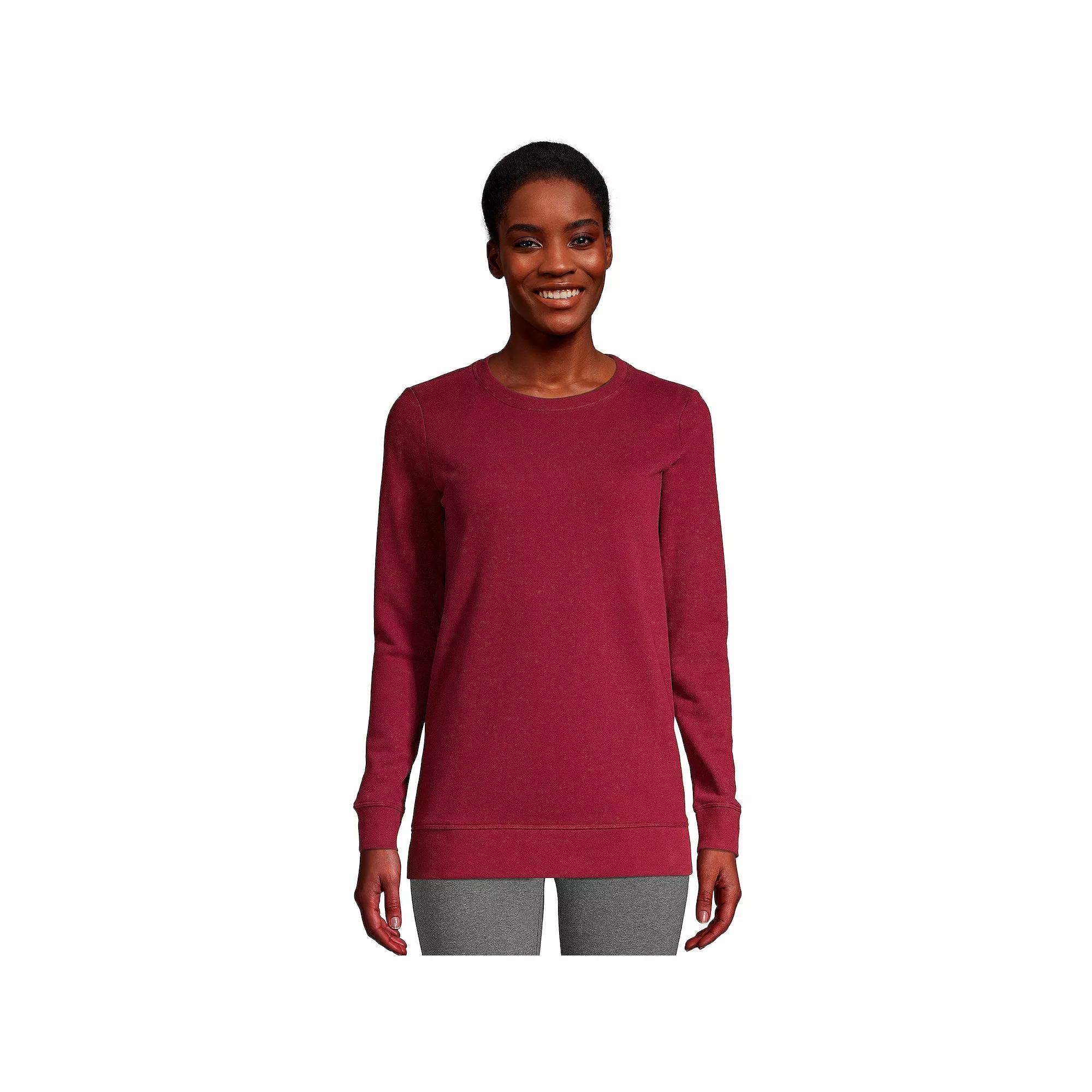 Petite Lands End Serious Sweats Crewneck Sweatshirt Tunic, Womens Rich Red Product Image