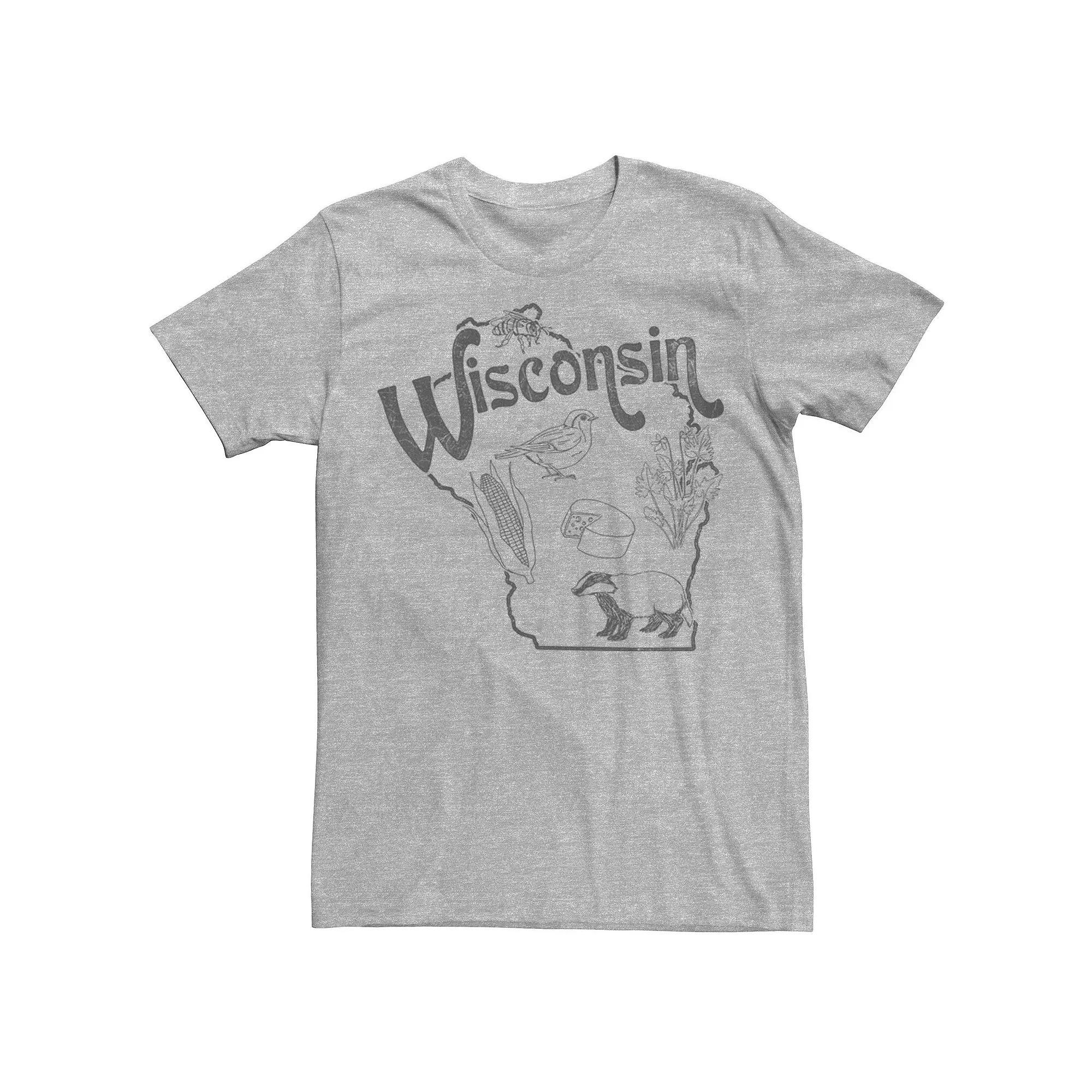 Men's Wisconsin Landmarks Map Sketch Tee, Size: XL, Athletic Grey Product Image