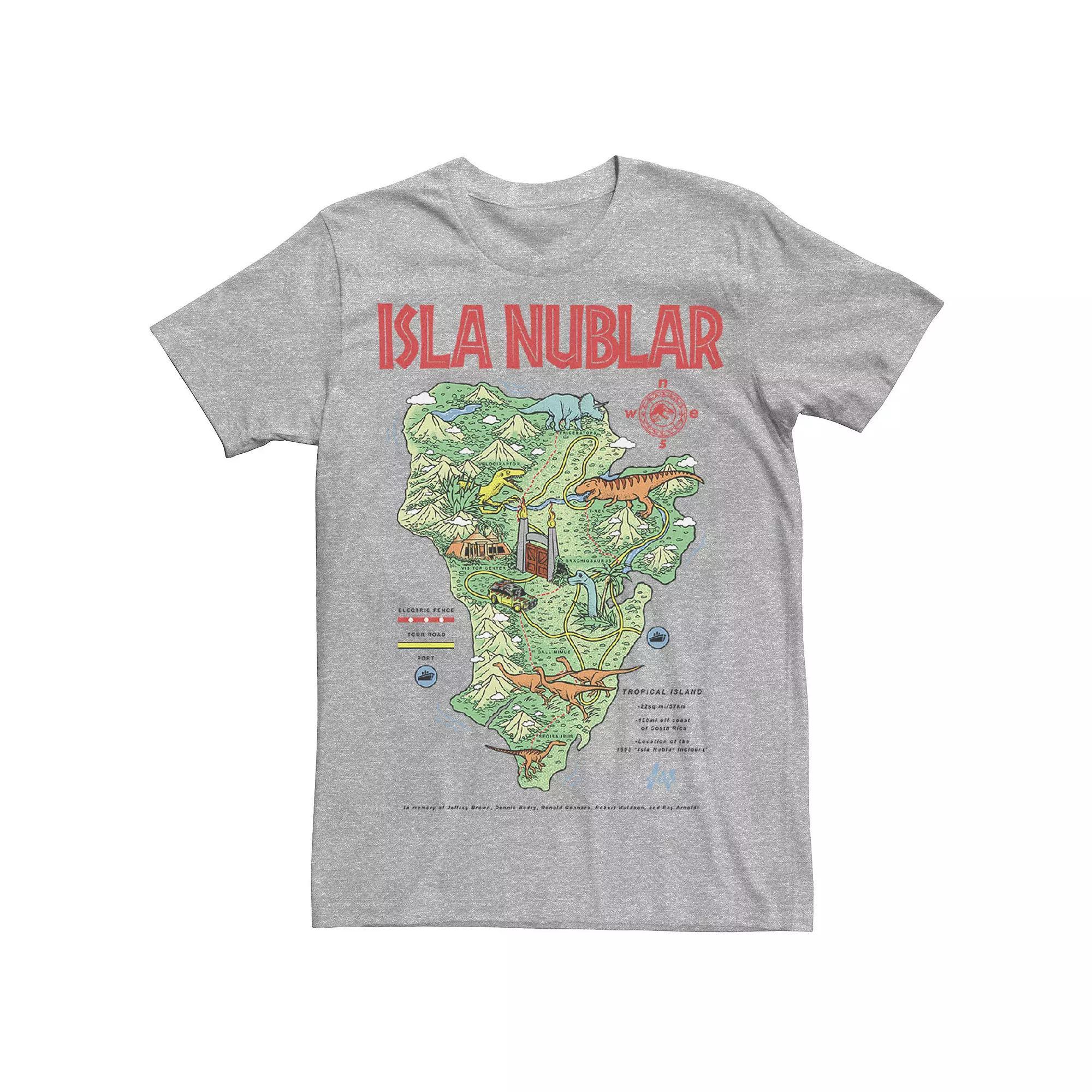 Men's Jurassic Park Islas Nublar Landmark Map Tee, Size: Small, Athletic Grey Product Image