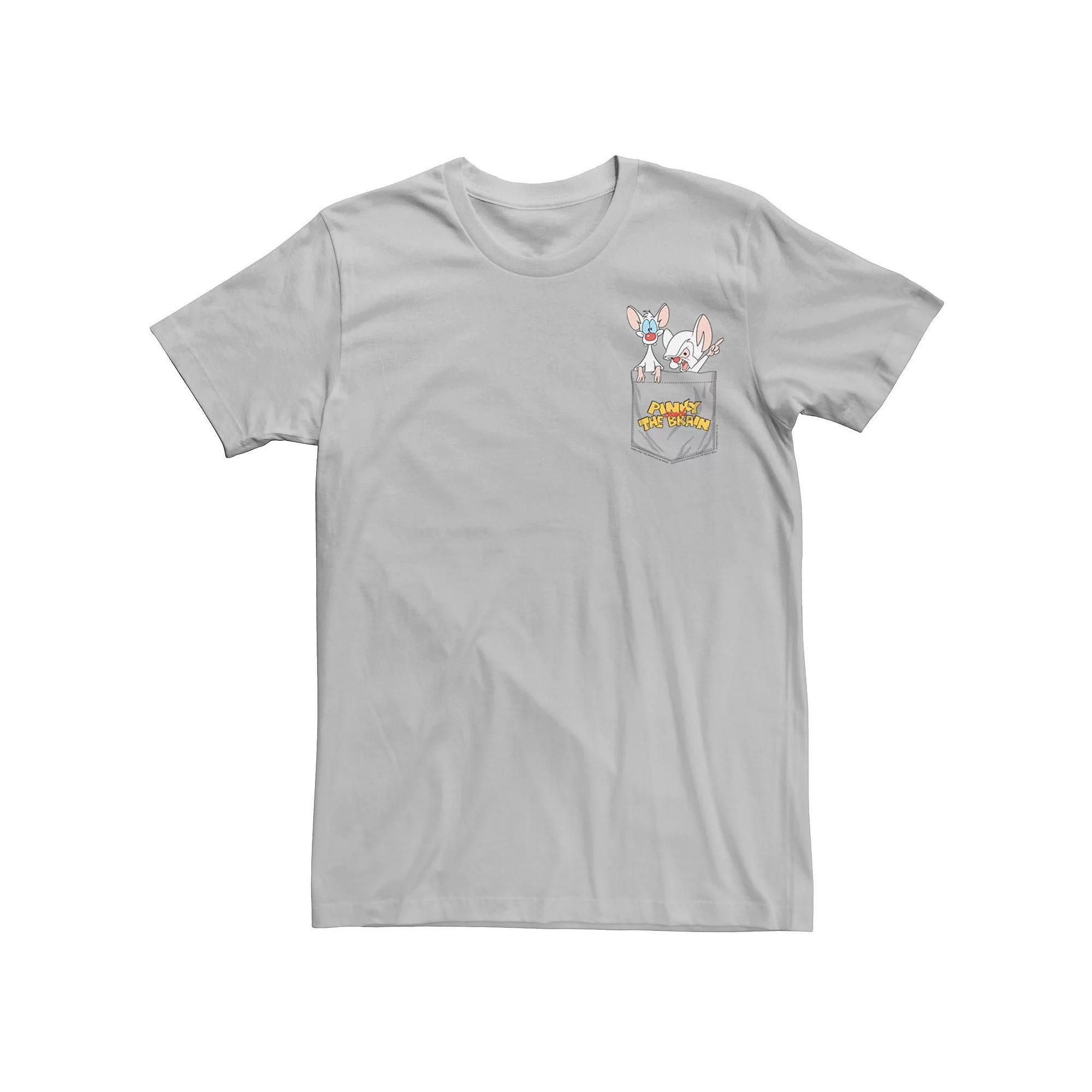Men's Pinky And The Brain Faux Pocket Tee, Size: Large, Silver Product Image