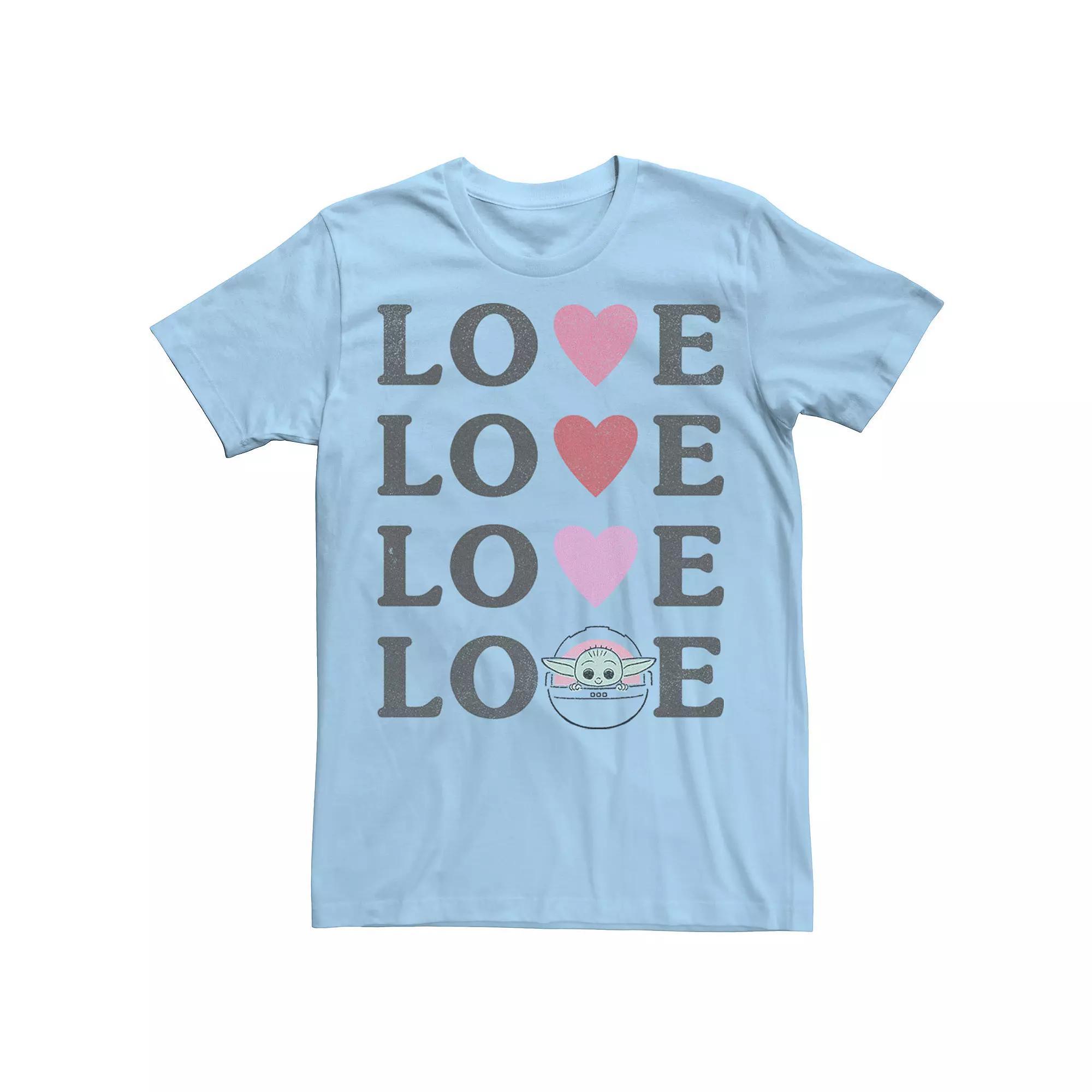 Men's Star Wars The Mandalorian The Child Love Text Stack Tee, Size: Large, Light Blue Product Image