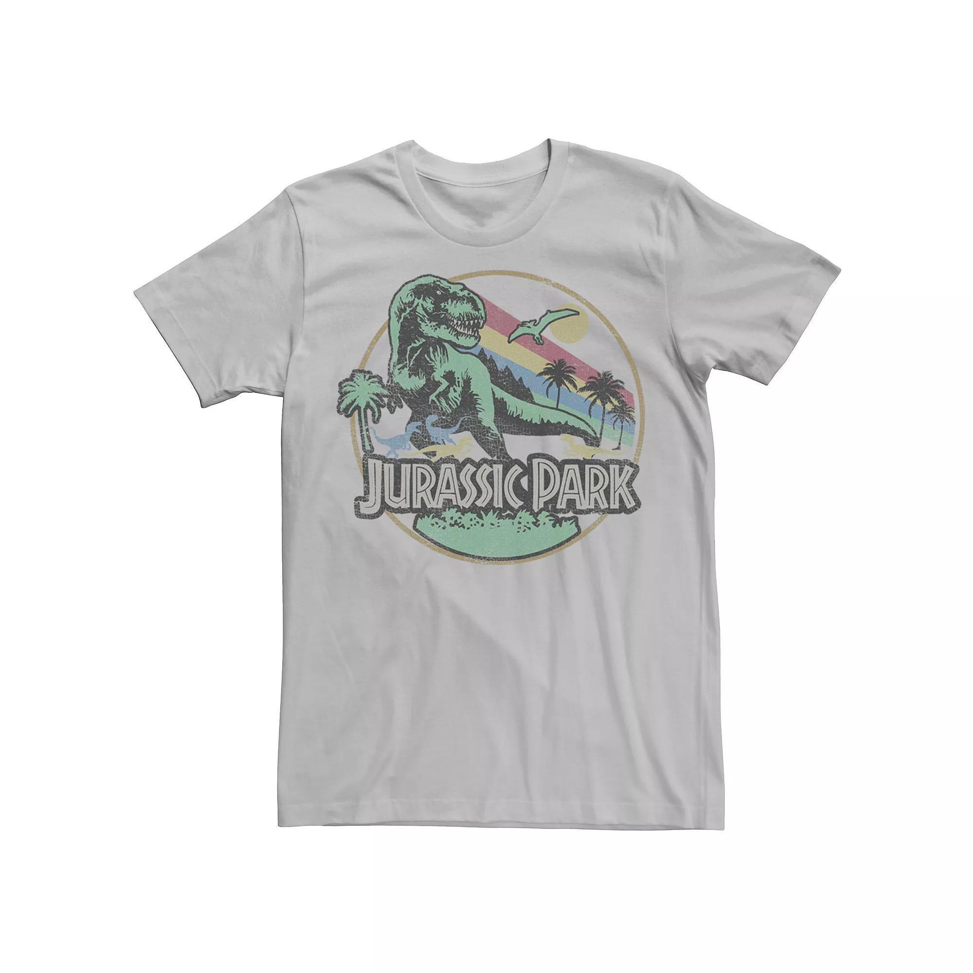 Men's Jurassic Park Retro Circle Color Stripes Tee, Size: Medium, Silver Product Image