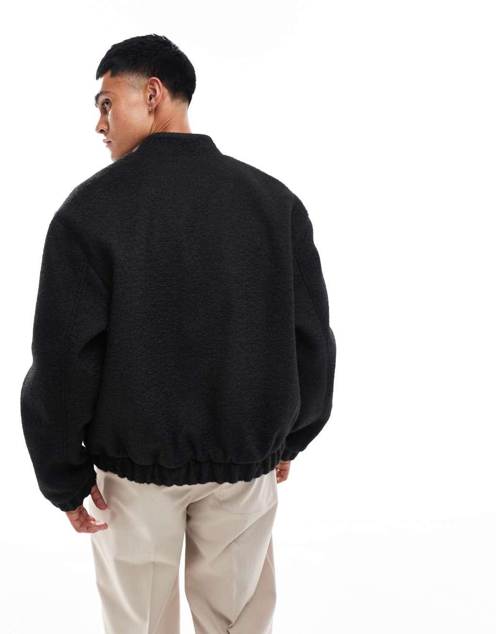 ASOS DESIGN oversized wool look bomber jacket in black Product Image