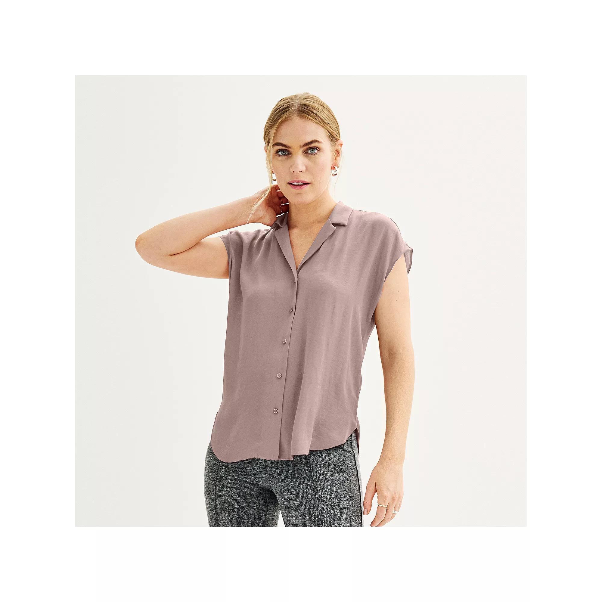 Women's Nine West Short Sleeve Easy Lapel Shirt, Size: Small, Laila Purple Product Image