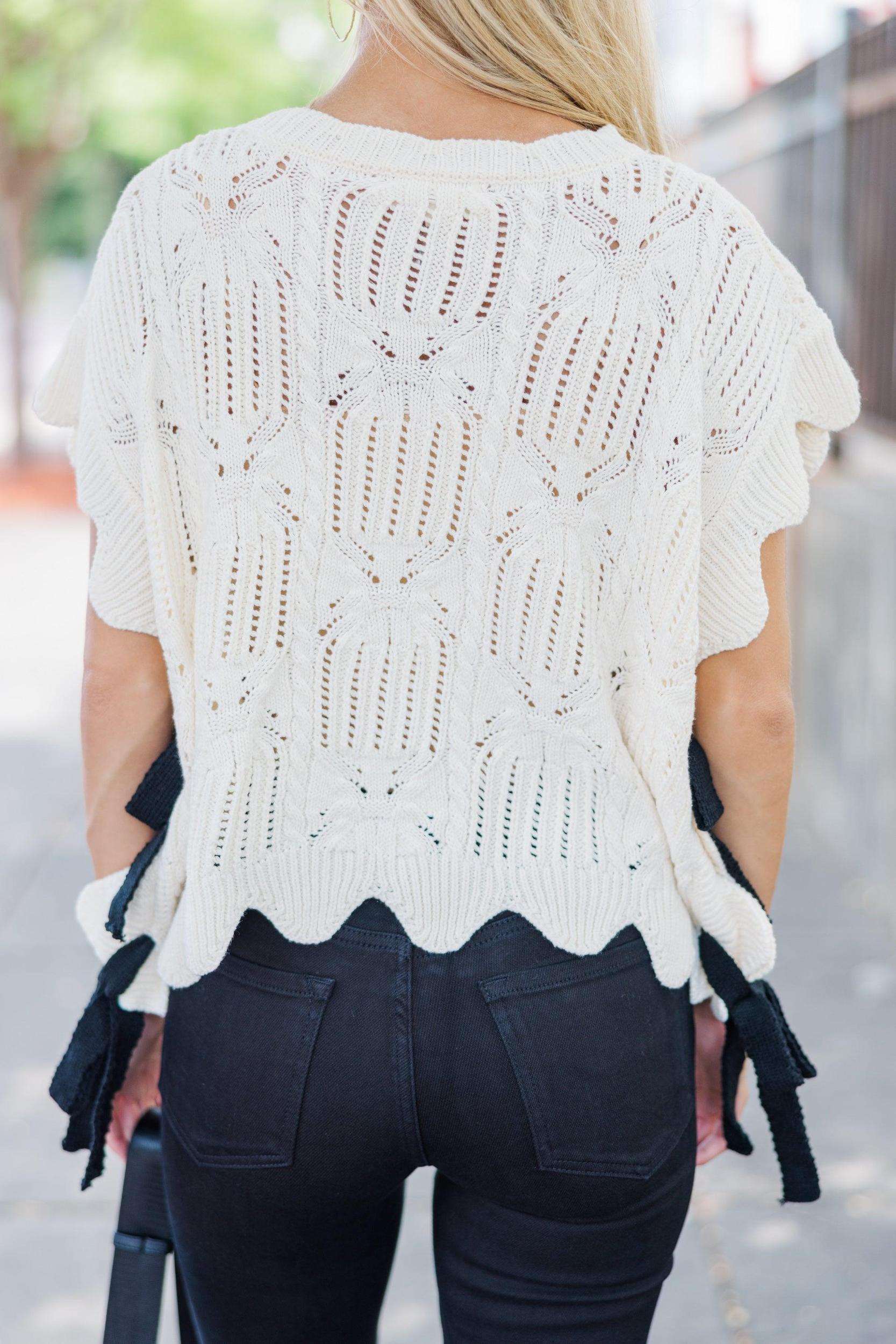 Missing You Cream White Scalloped Sweater Female Product Image