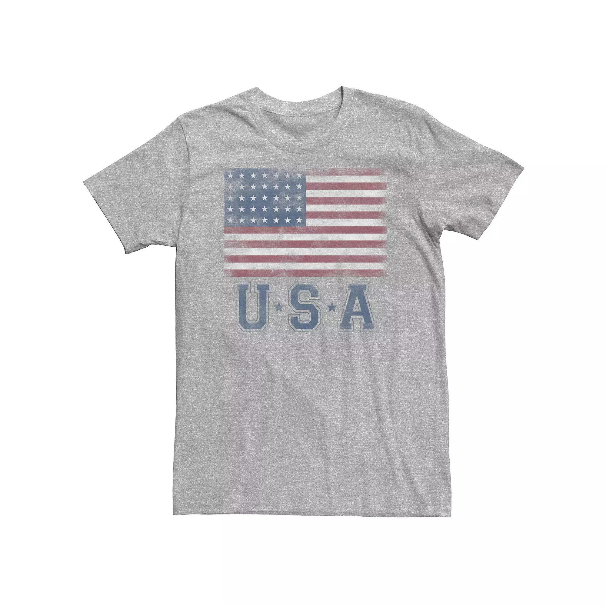 Big & Tall Classic Distressed Flag "USA" Tee, Men's, Size: 3XL Tall, Athletic Grey Product Image