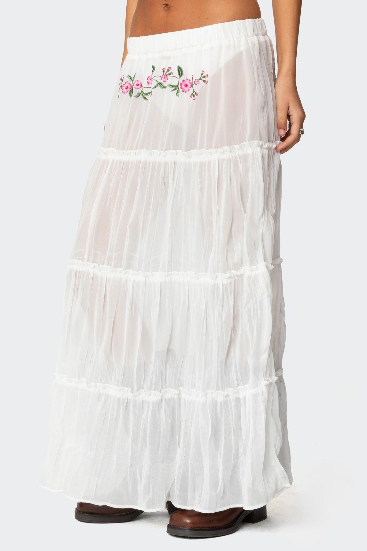 Tai Embroidered Tiered Maxi Skirt Product Image
