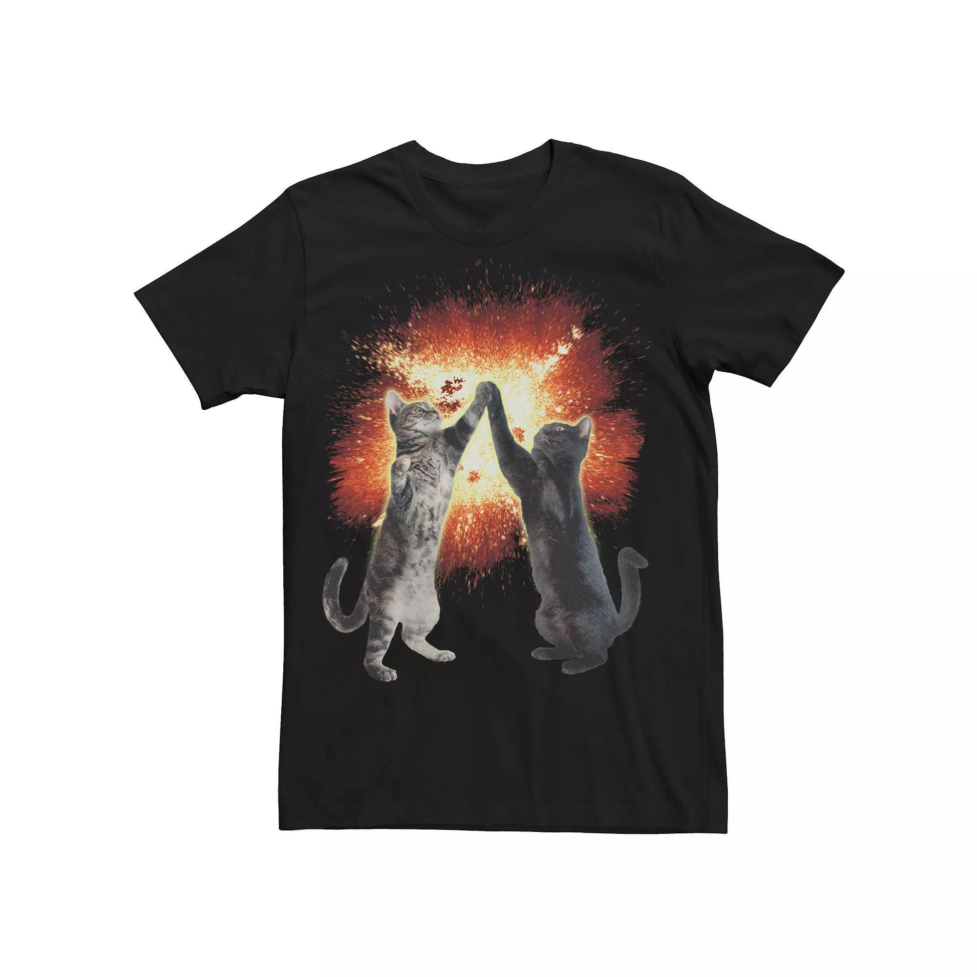 Men's Cat High Five Explosion Graphic Tee, Size: XXL, Black Product Image