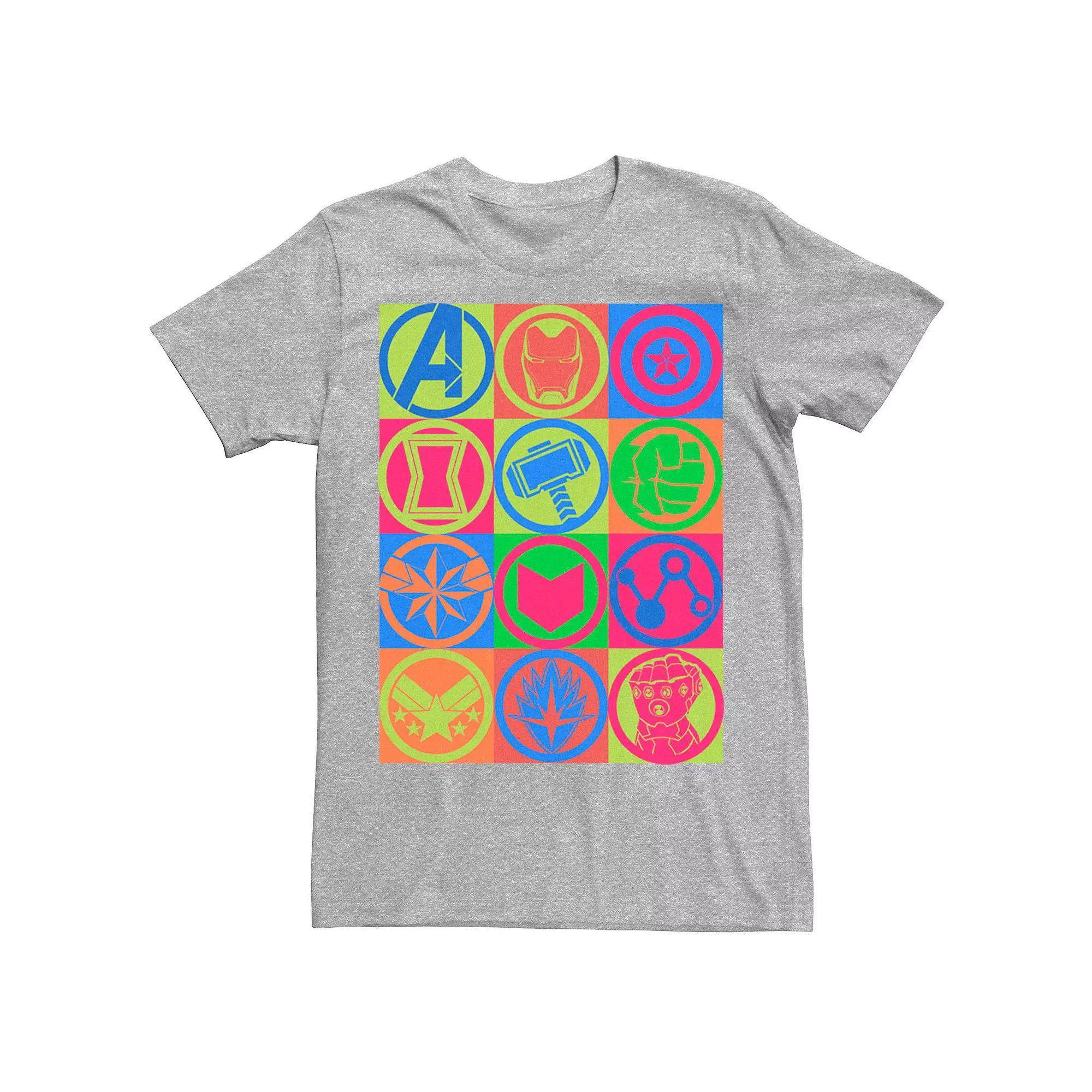 Men's Marvel Avengers: Endgame Colorful Symbol Box Up Tee, Size: Small, Athletic Grey Product Image