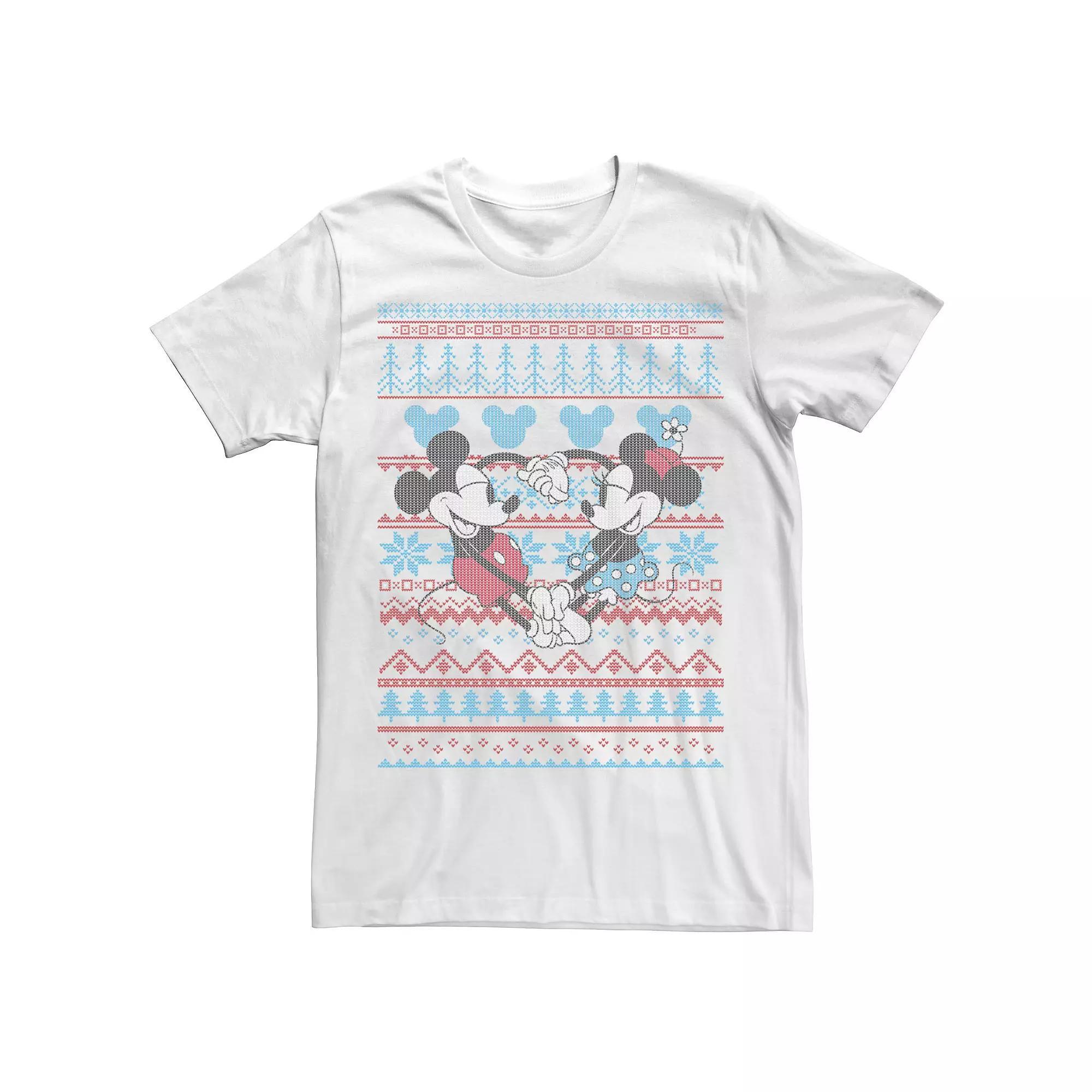 Disney's Mickey & Minnie Mouse Christmas Sweater Style Men's Tee, Size: XXL, White Product Image