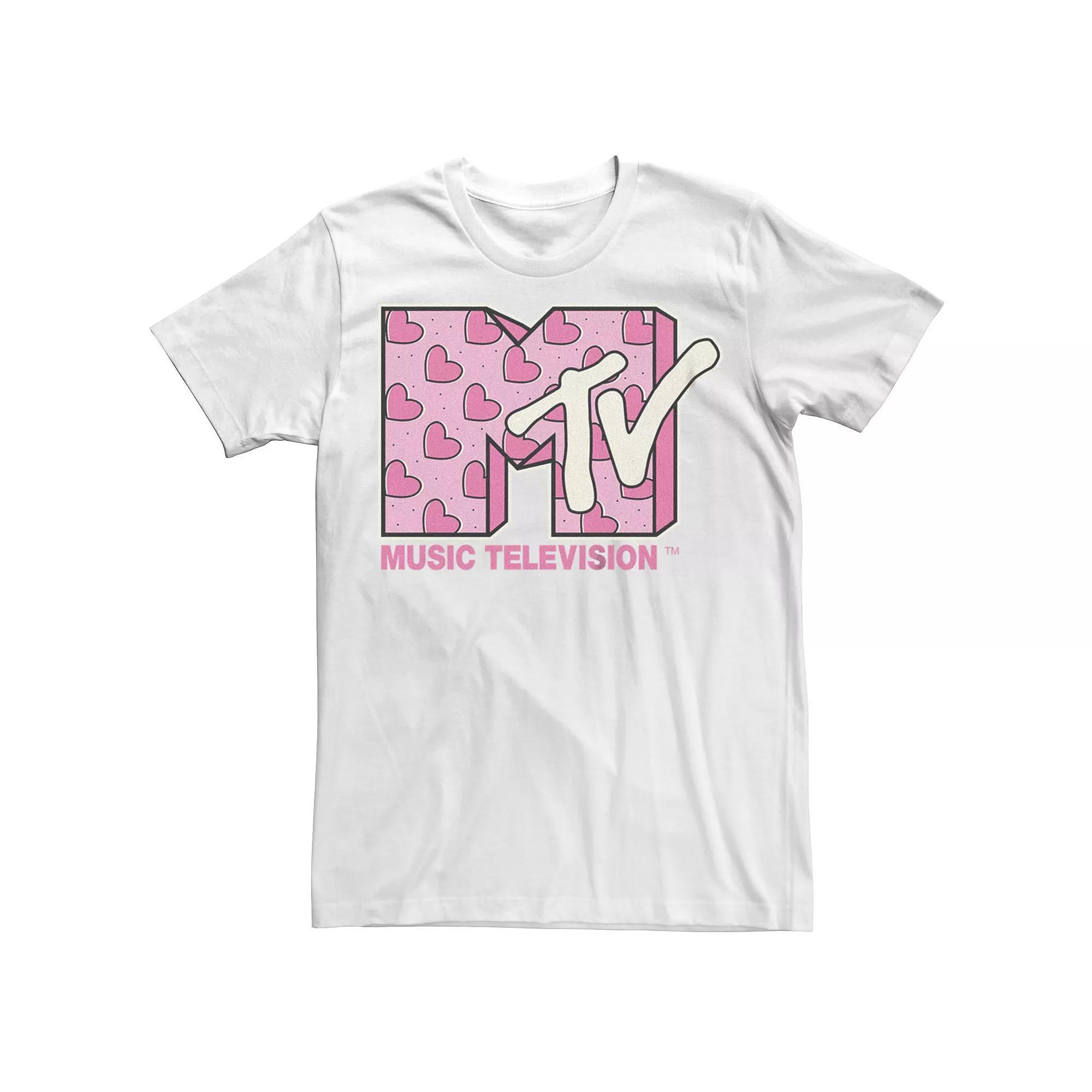 Juniors' MTV Heart Print Logo Boyfriend Graphic Tee, Women's, Size: Large, White Product Image
