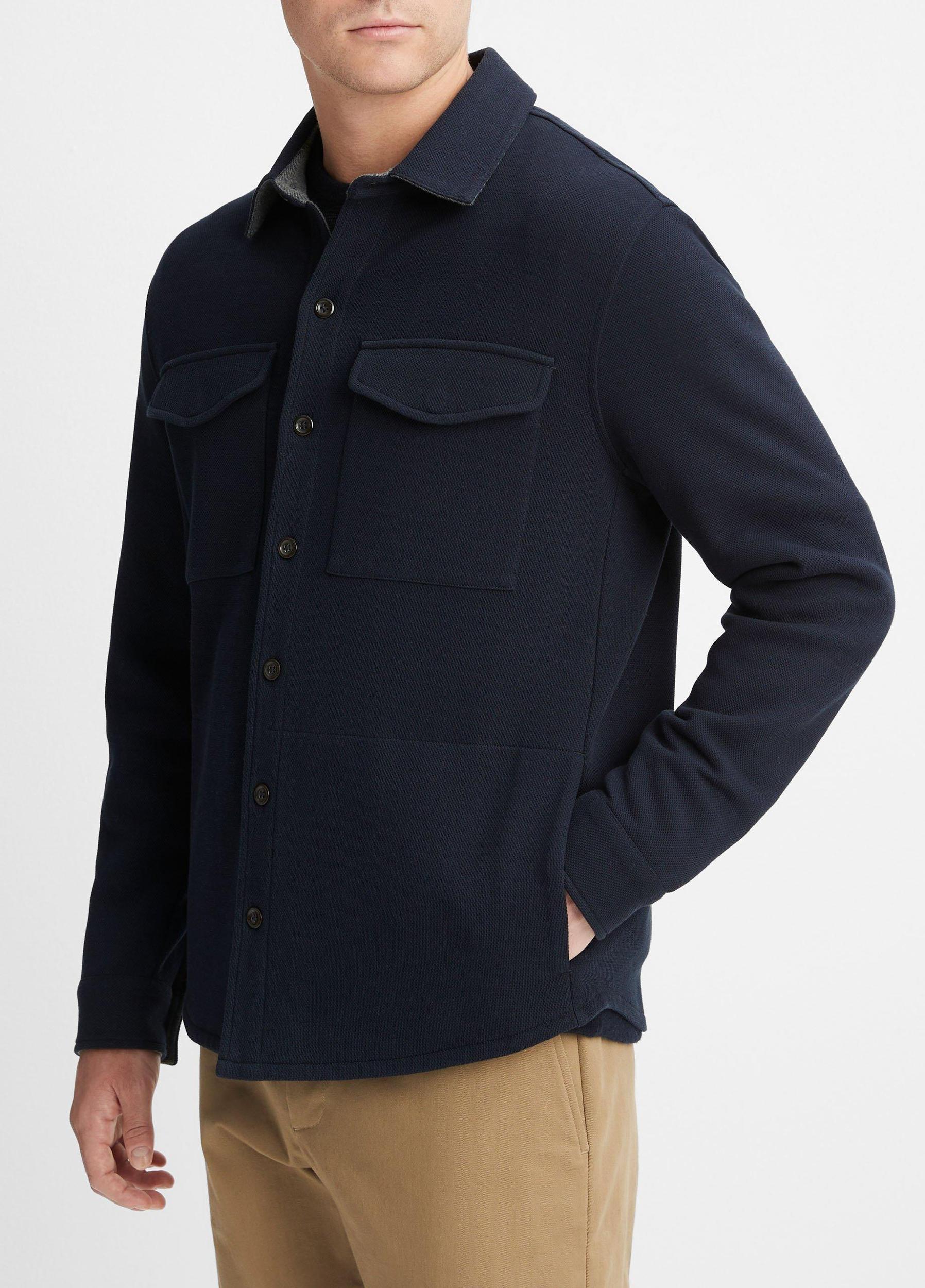 Mens Double-Knit Cotton-Blend Piqu Shirt Jacket, Black/medium Heather Grey, Size L Vince Product Image