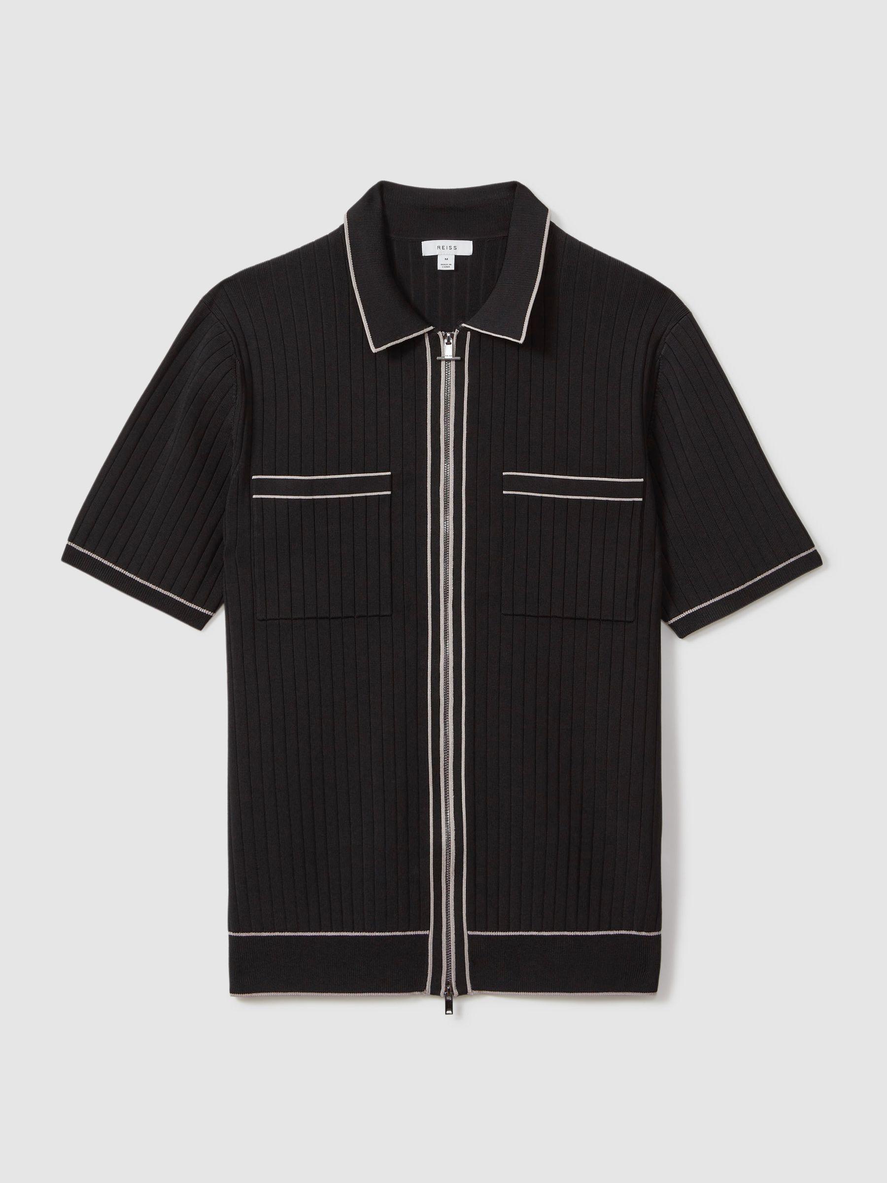 Ribbed Dual Zip-Front Shirt in Black Product Image