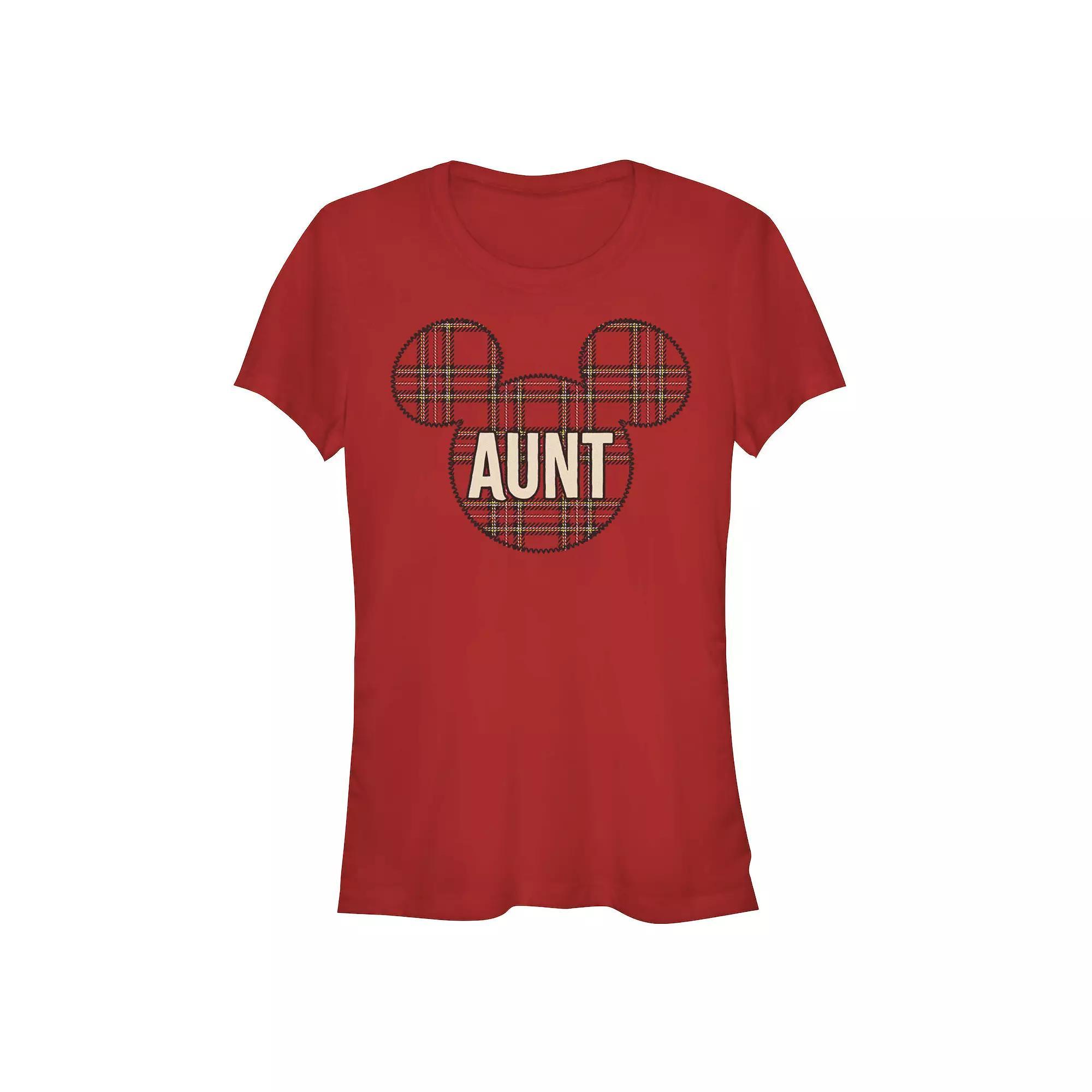 Disney's Mickey Mouse Juniors' Aunt Christmas Patch Graphic Tee, Women's, Size: XL, Red Product Image