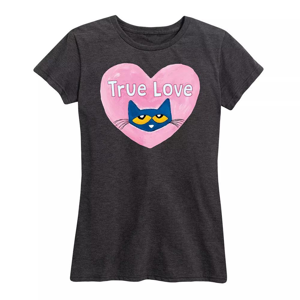 Womens Pete The Cat True Love Graphic Tee Heather Grey Gray Product Image