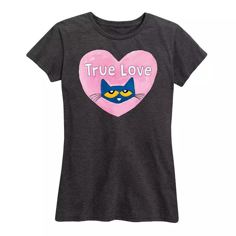 Womens Pete The Cat True Love Graphic Tee Heather Grey Gray Product Image