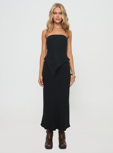 Birdie Asymmetric Linen Blend Top Black Product Image