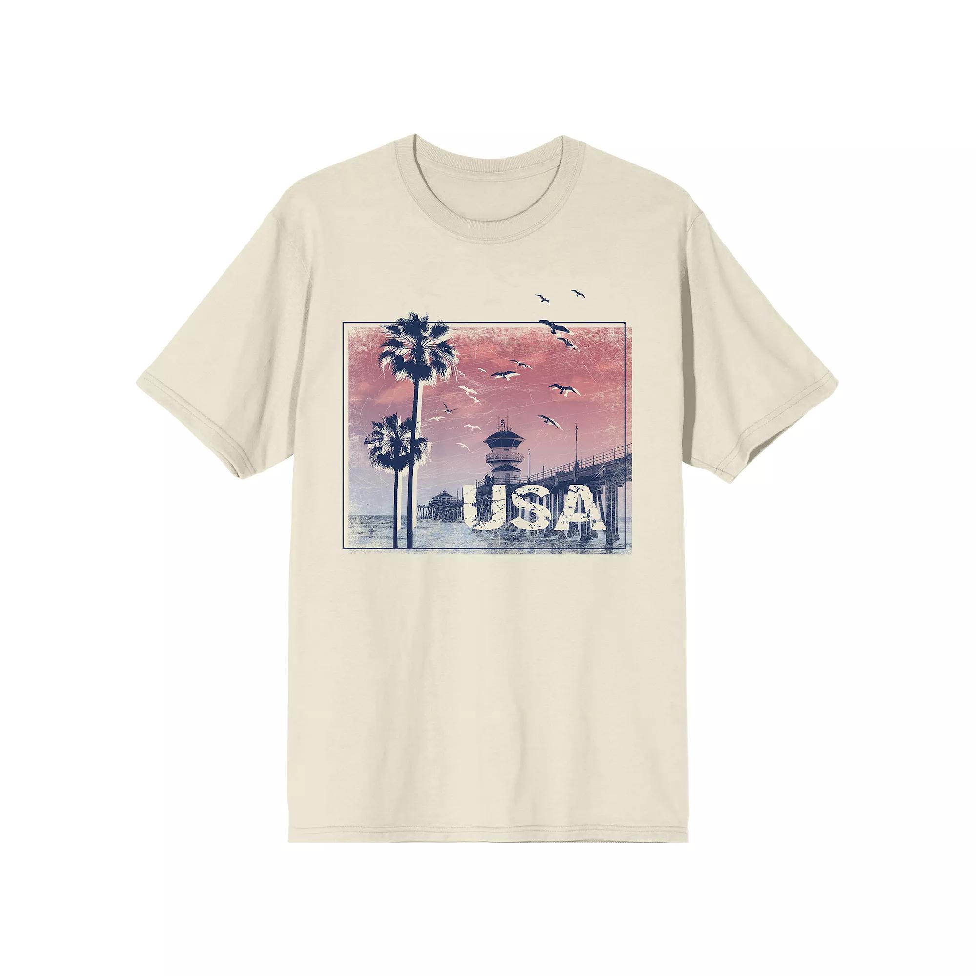 Men's Americana USA Beach Graphic Graphic Tee, Size: XXL, Beige Product Image
