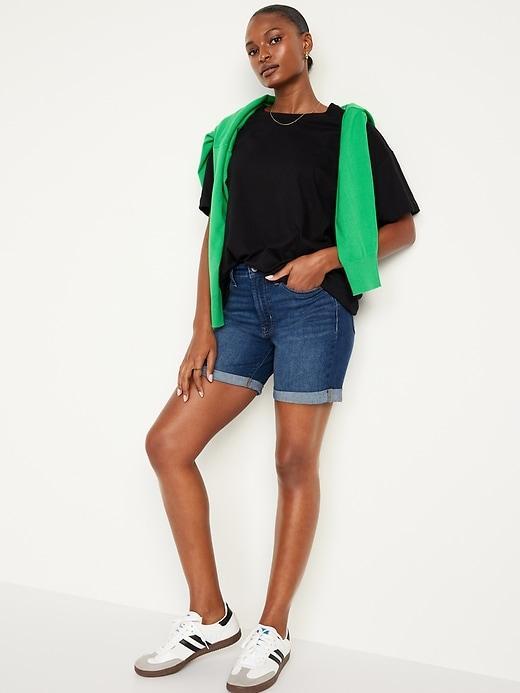 High-Waisted Wow Jean Shorts -- 5-inch inseam Product Image