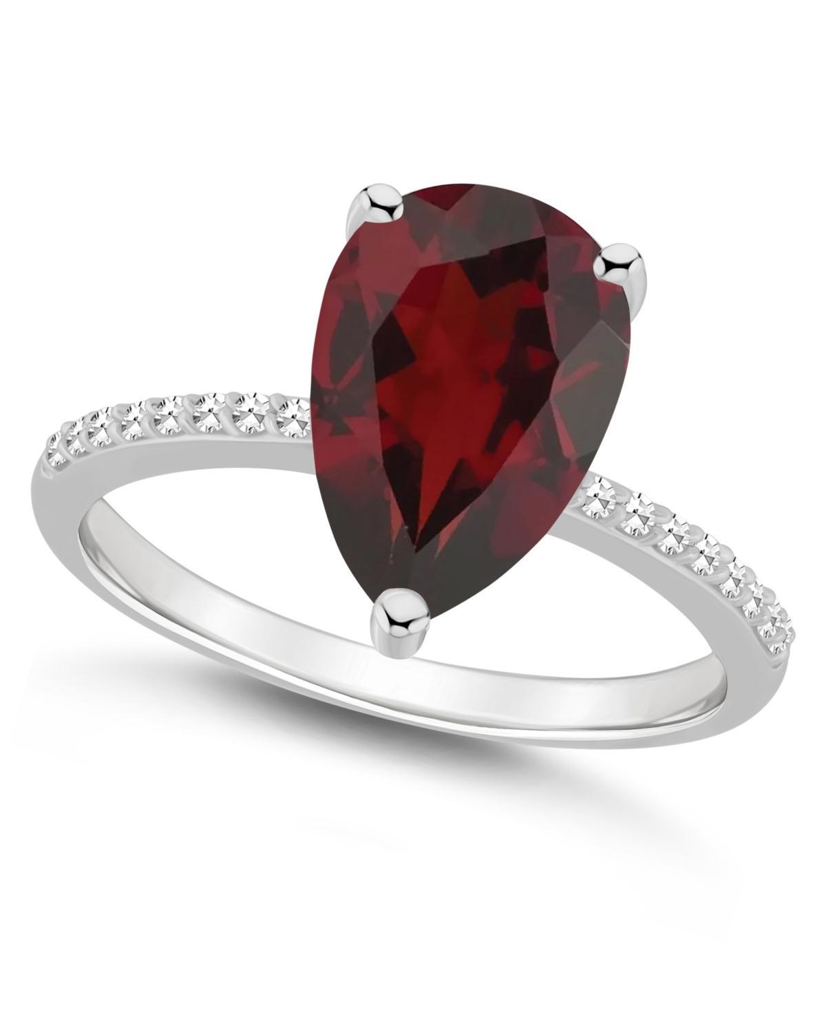 Alyson Layne Sterling Silver 10 mm x 8 mm Pear Shape Gemstone & 1/10 Carat T.W. Diamond Ring, Women's, Red Product Image