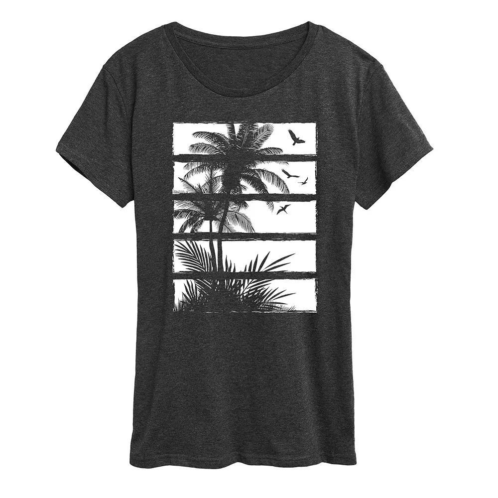 Womens Palm Tree Silhouette Panels Graphic Tee Blue Product Image
