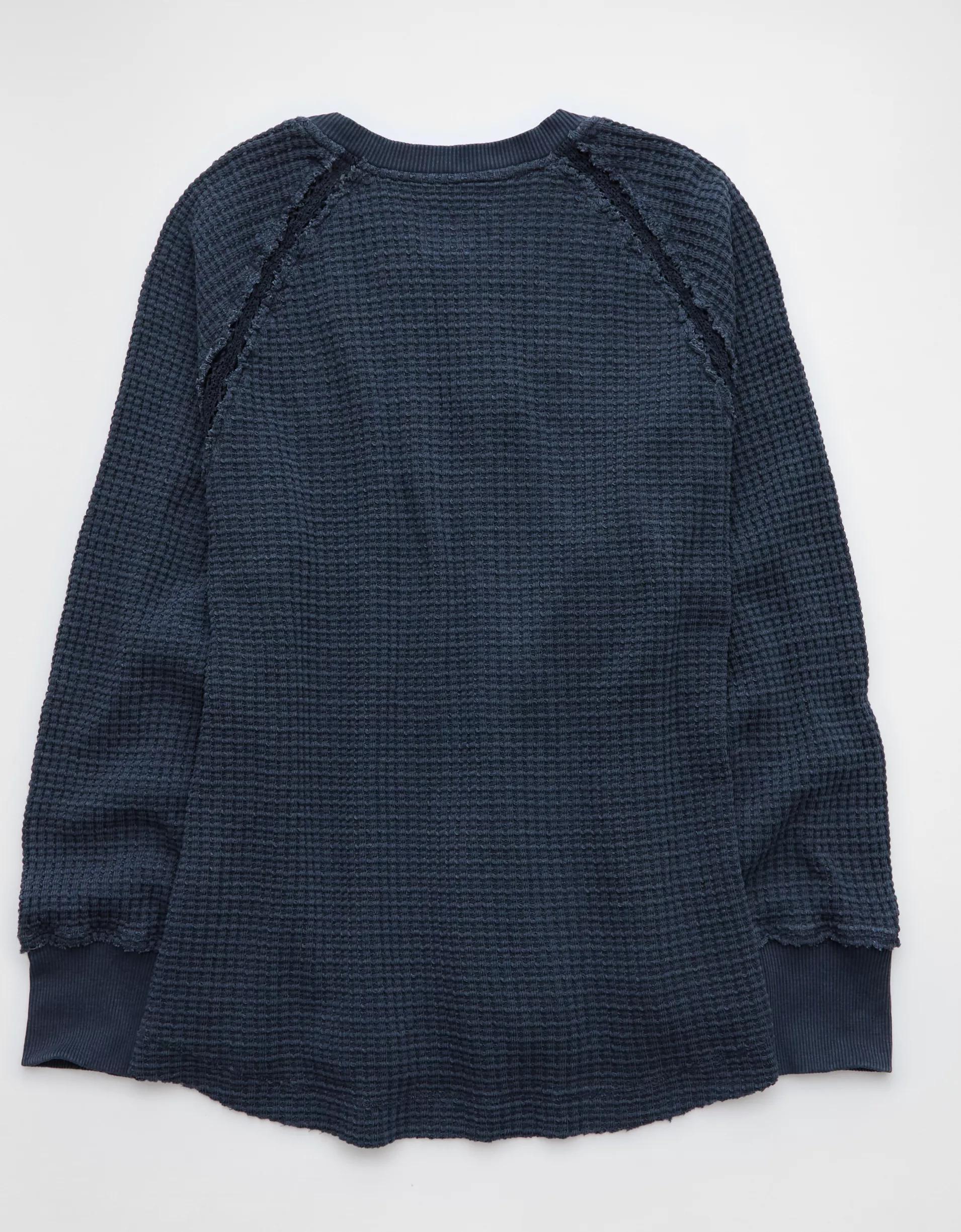 AE Big Hug Notch Neck Waffle Sweatshirt Product Image