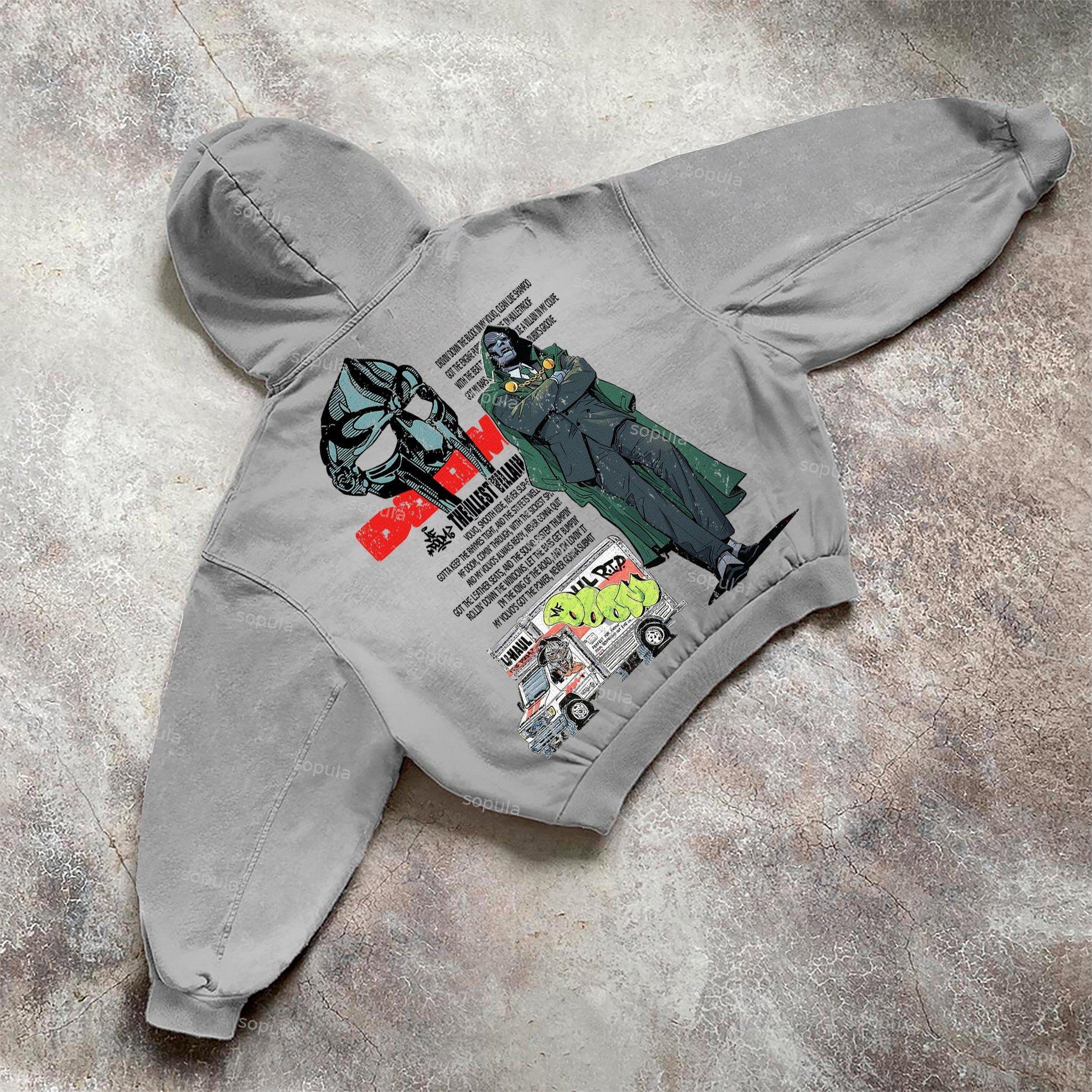 Sopula Vintage The Illest Villain Mf Doom Graphic Print Washed Hoodie Product Image