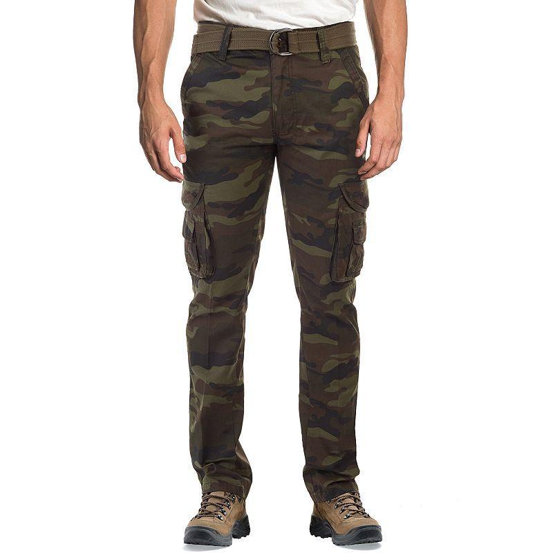 Mens Xray Slim-Fit Belted Cargo Pants Green Product Image