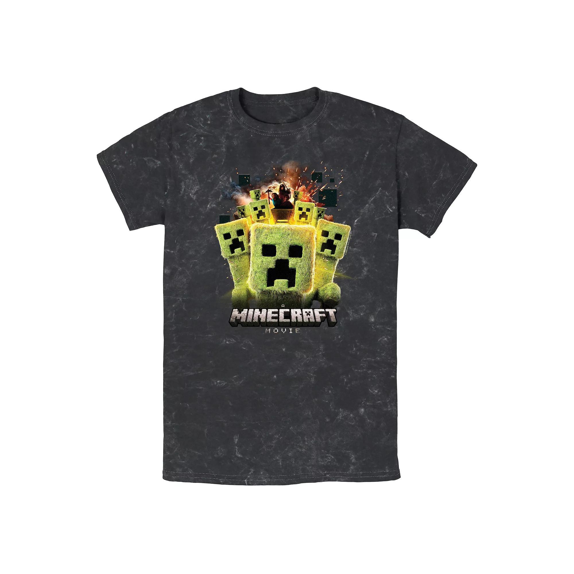 Mens Minecraft Movie Creepers Running Mineral Wash Graphic Tee Product Image