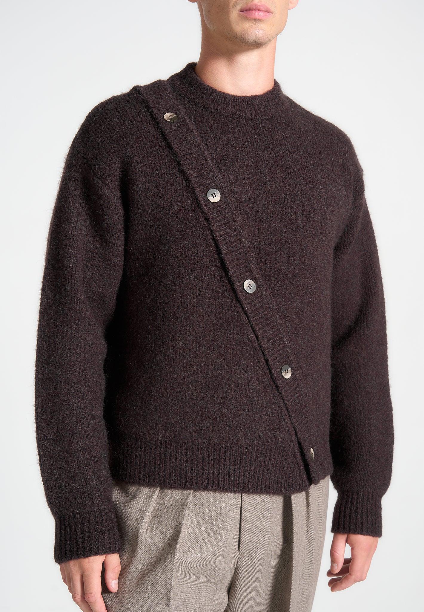 Asymmetric Brushed Wool Knit Jumper - Brown Male Product Image