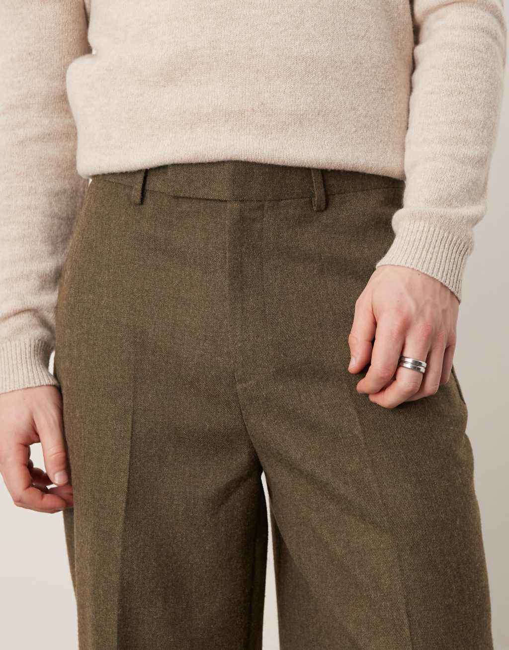 ASOS DESIGN wool look oversized tapered dress pants in olive twill Product Image