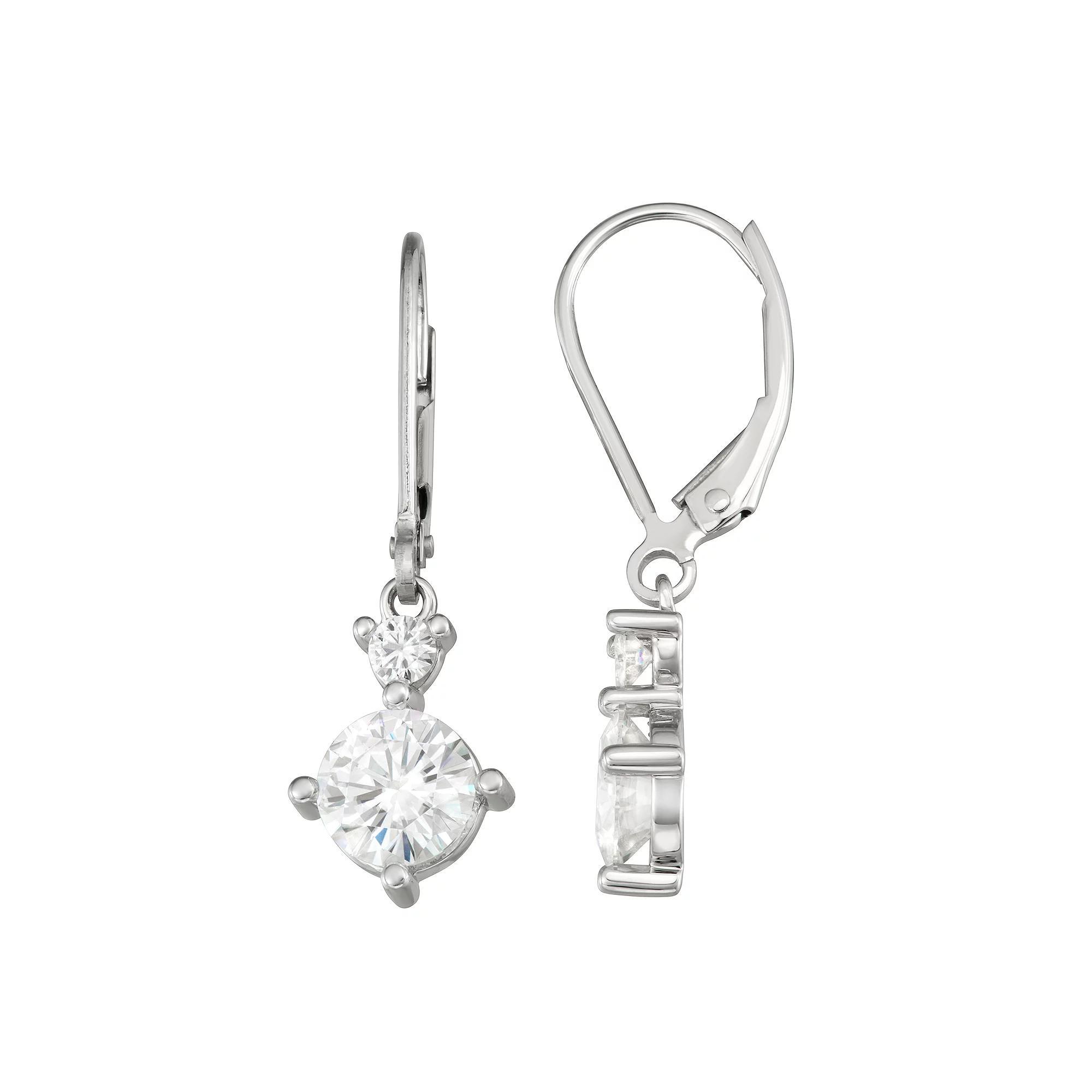 Charles & Colvard 14k White Gold 1 3/4 Carat T.W. Lab-Created Moissanite Leverback Drop Earrings, Womens Product Image