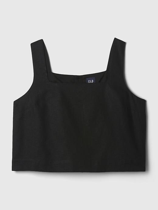Linen-Blend Button-Back Cropped Tank Top Product Image