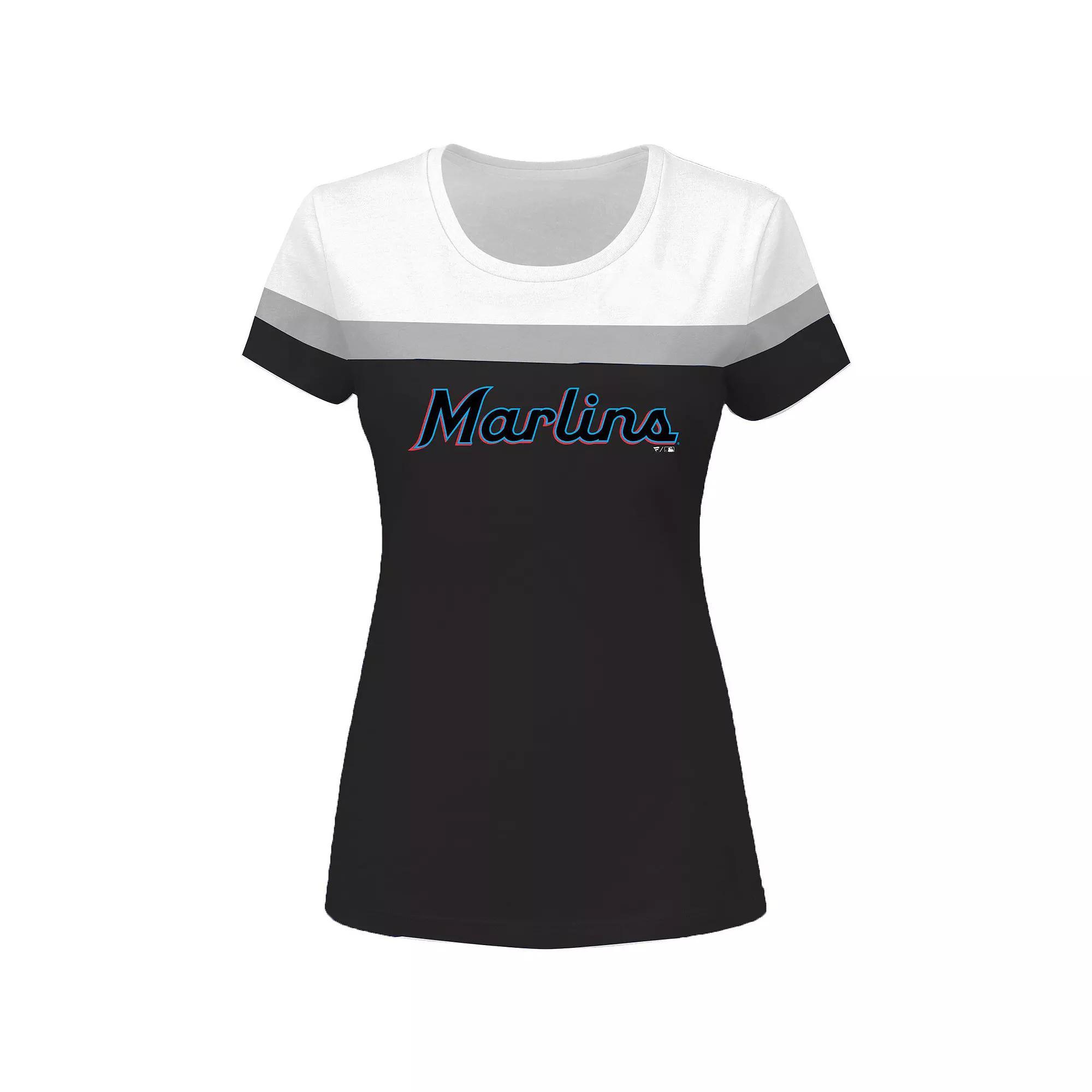Women's White/Black Miami Marlins Plus Size Colorblock T-Shirt, Size: 2XL Product Image